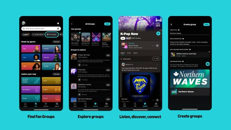 An image of Amazon fan groups on phone screens