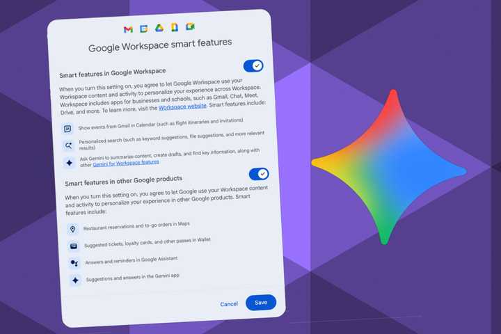 The settings menu for Gemini features in Google Workspace next to the Gemini star logo.