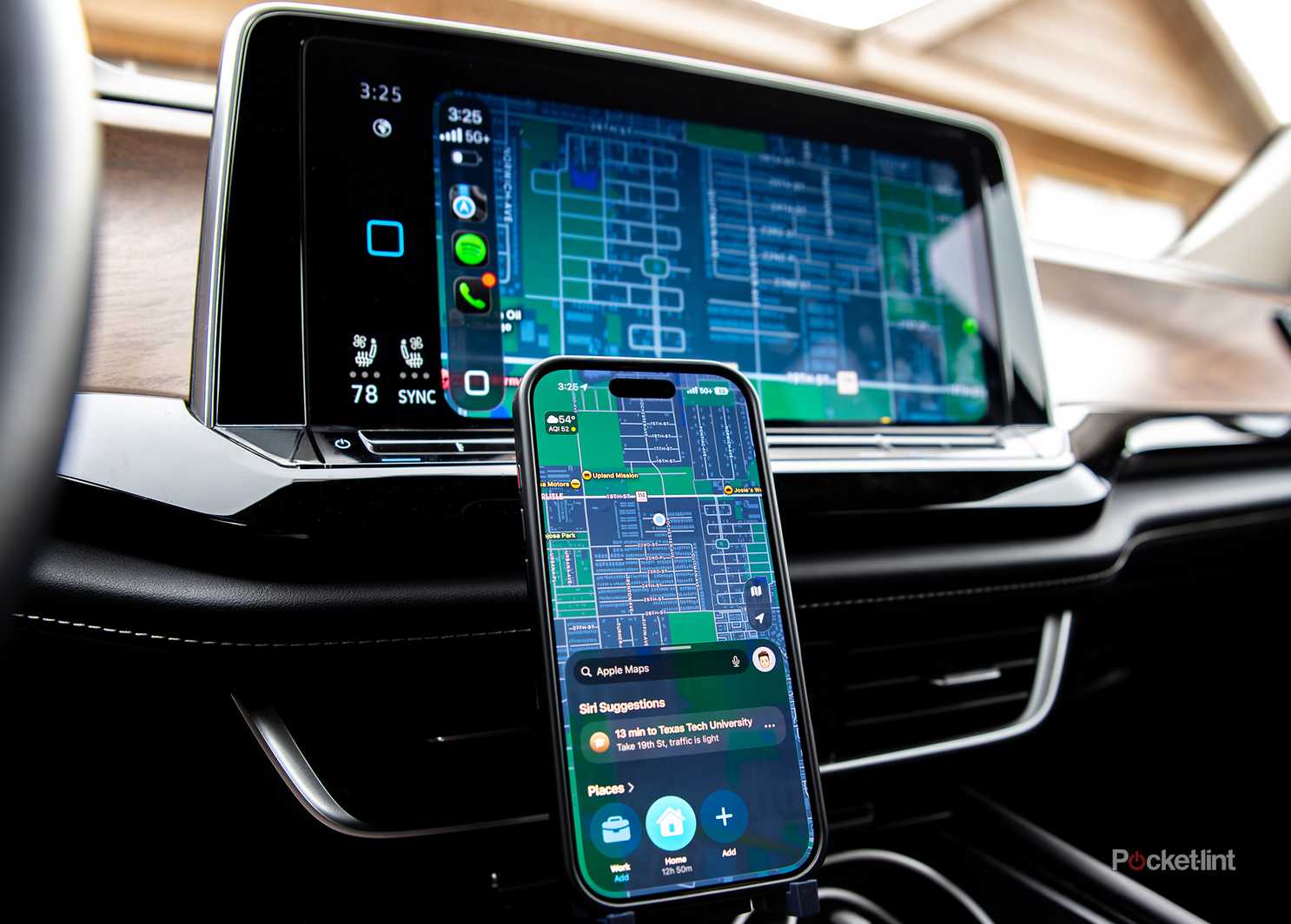 A still photo of an iphone 16 Pro mounted on the Lounge-IT phone mount. 
