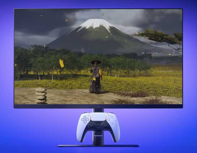 PlayStation Gaming Monitor on purple background.