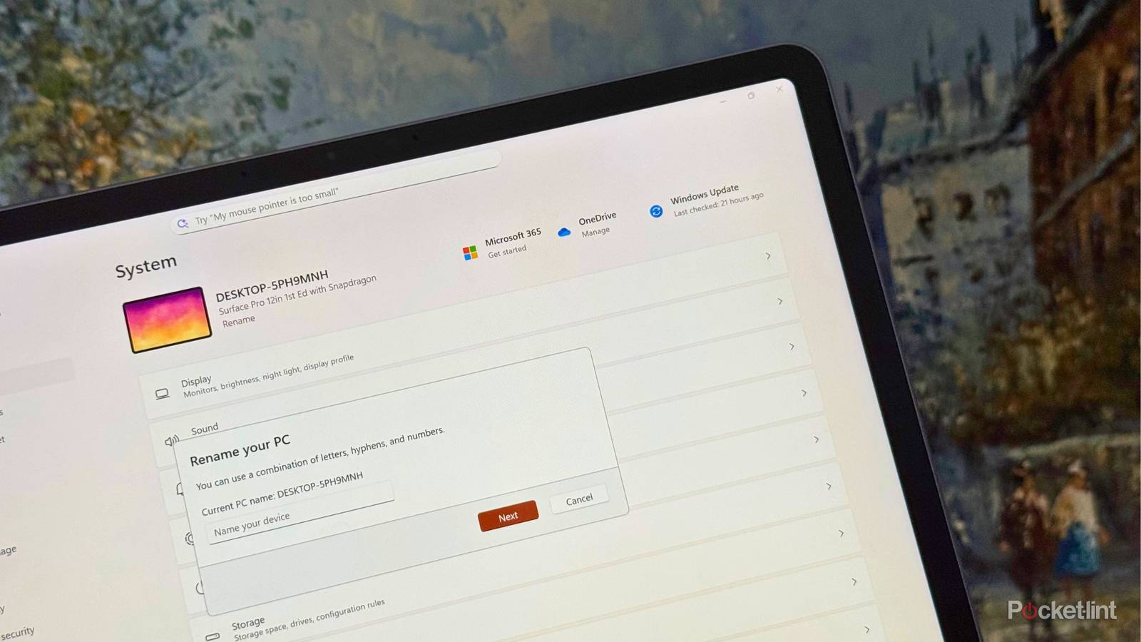 Renaming a Windows 11 PC in Settings.