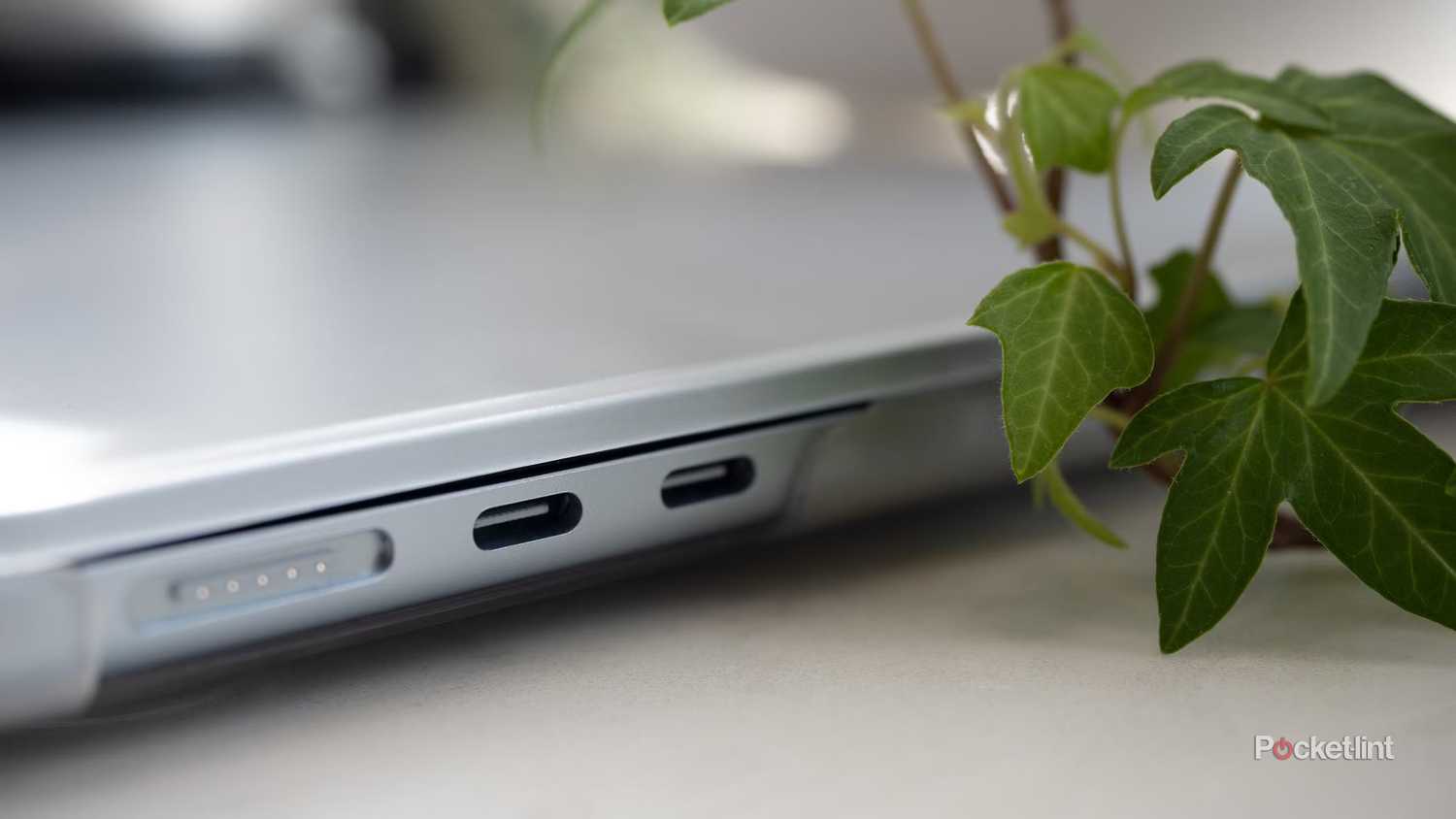 Thunderbolt ports on a laptop.
