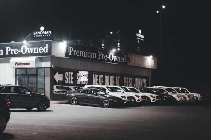 A used car lot. 
