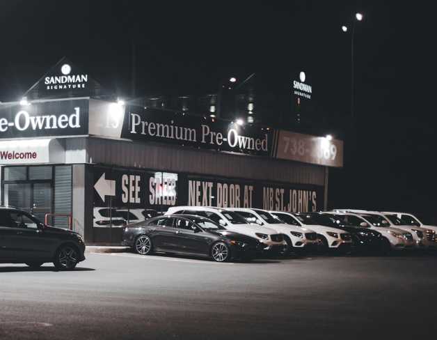 A used car lot. 