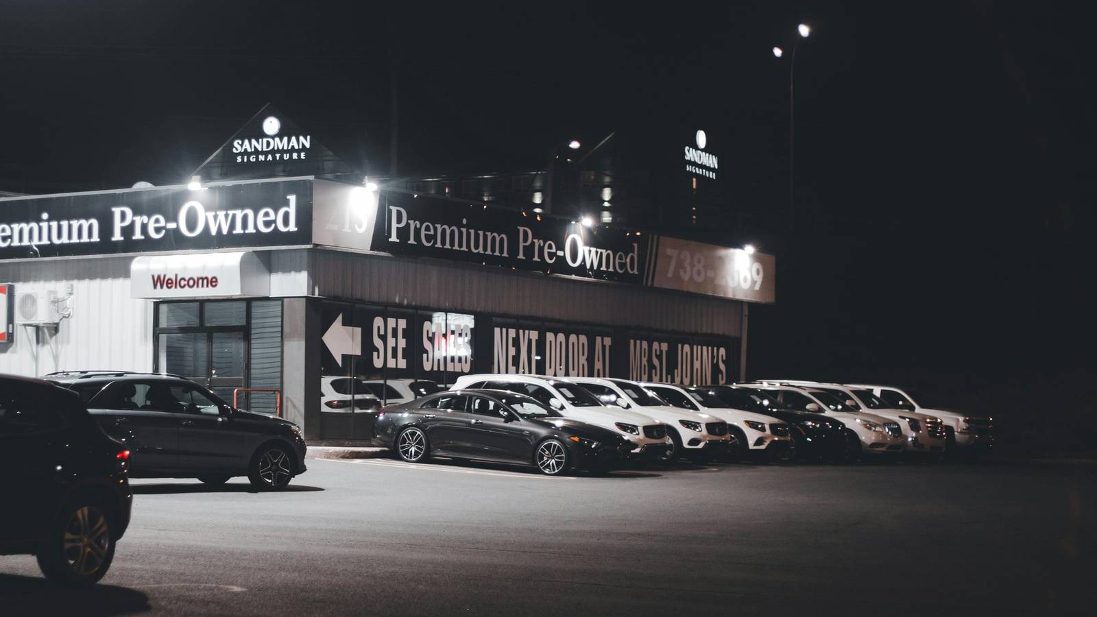 A used car lot. 